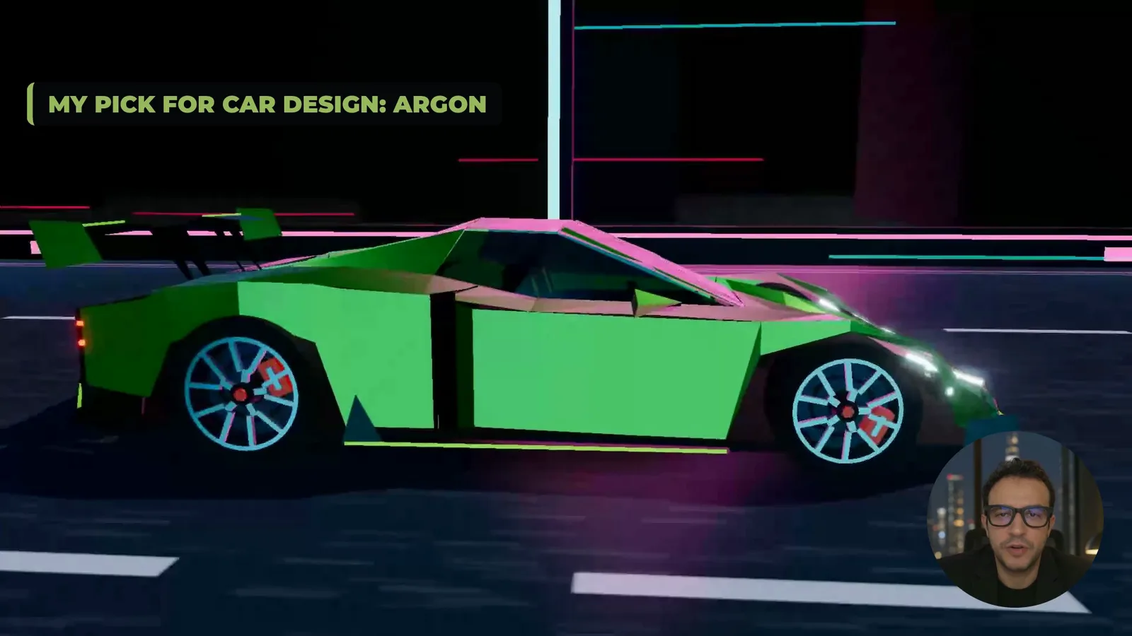 Three AI-built Lamborghini-style cars side by side: Gemini 4 Argon, Claude Opus 5.5 and GPT-6 Astra, same prompt