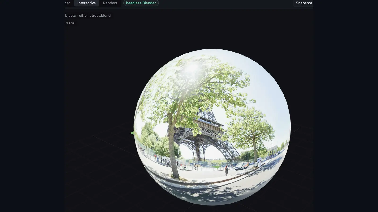 Gemini 4 Argon's first Blender scene: the Eiffel Tower inside a giant ball