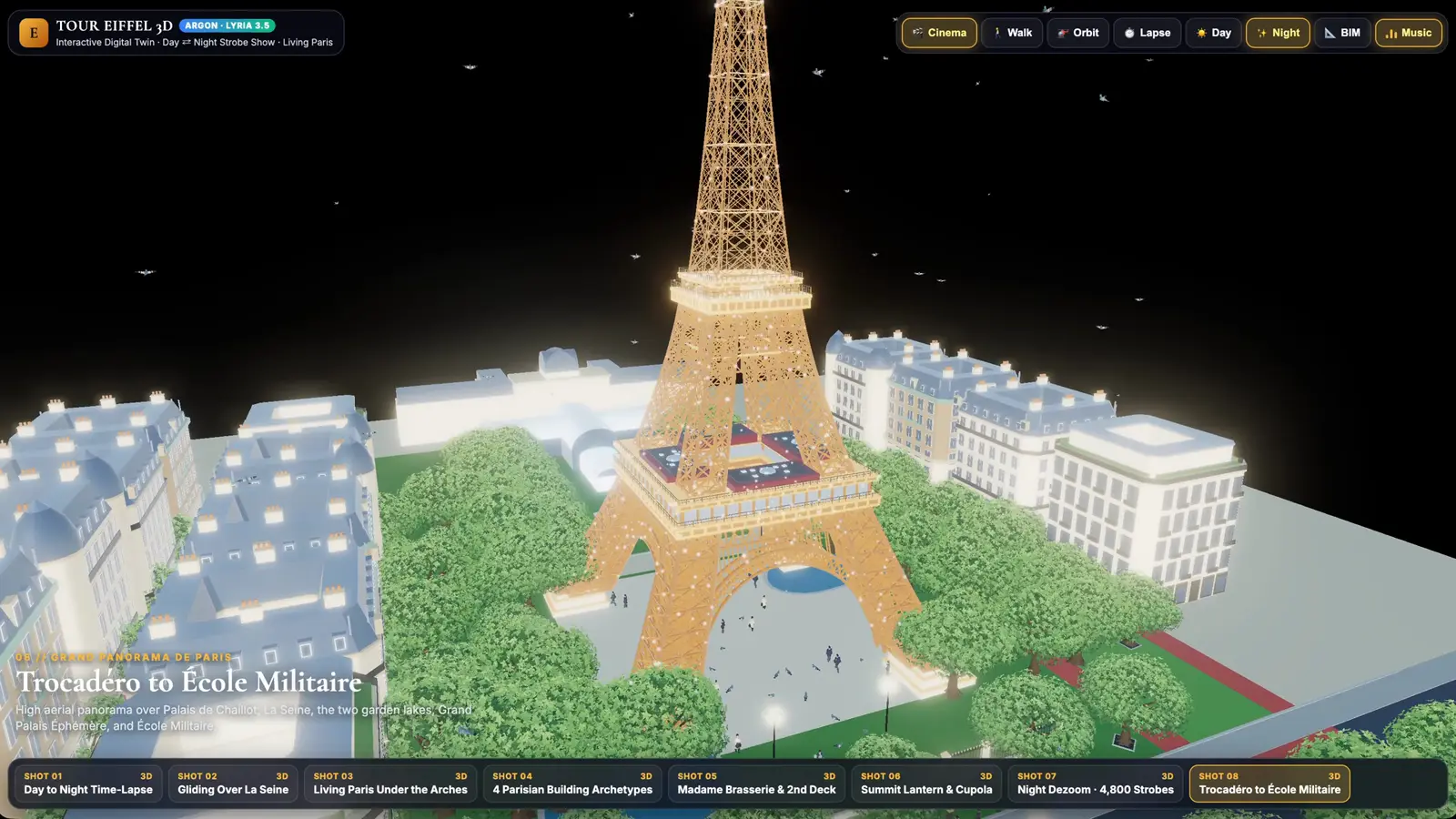 Final 3D Paris by Gemini 4 Argon: Champ de Mars and Haussmann blocks around the Eiffel Tower