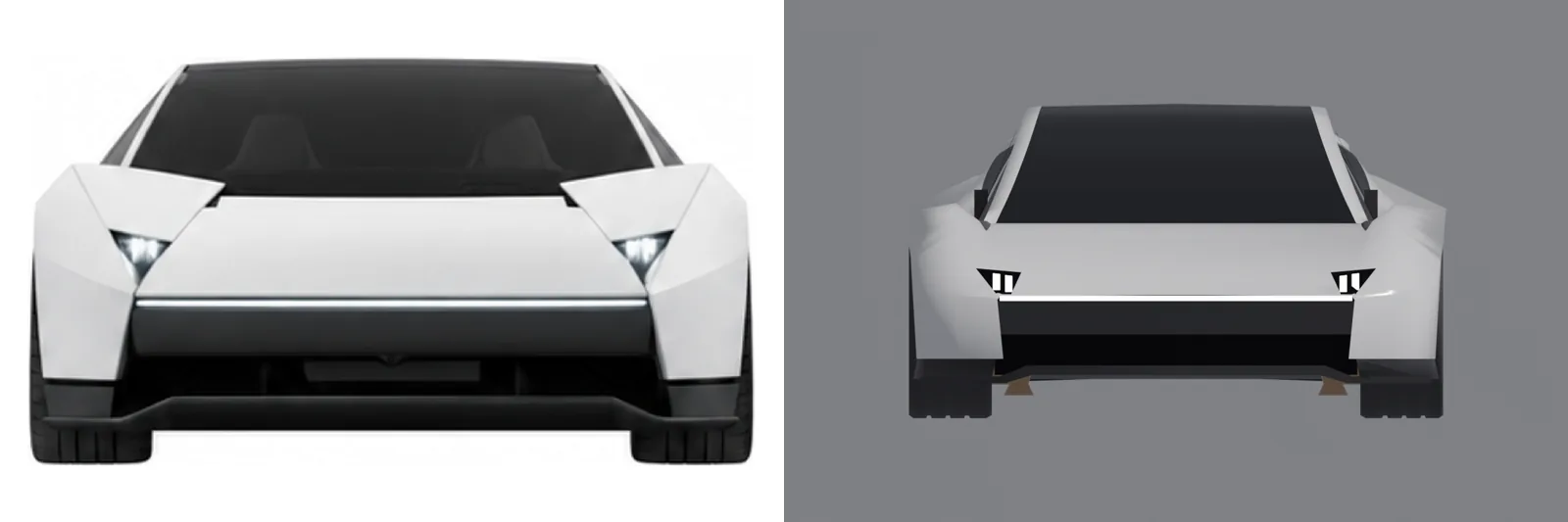 Front view: reference picture next to Gemini 4 Argon's Blender model with the white front light bar