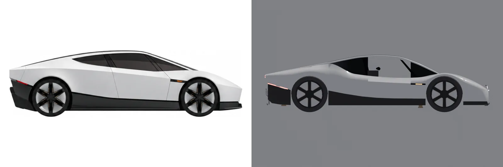 Right side: reference picture next to Gemini 4 Argon's Blender Roadster model
