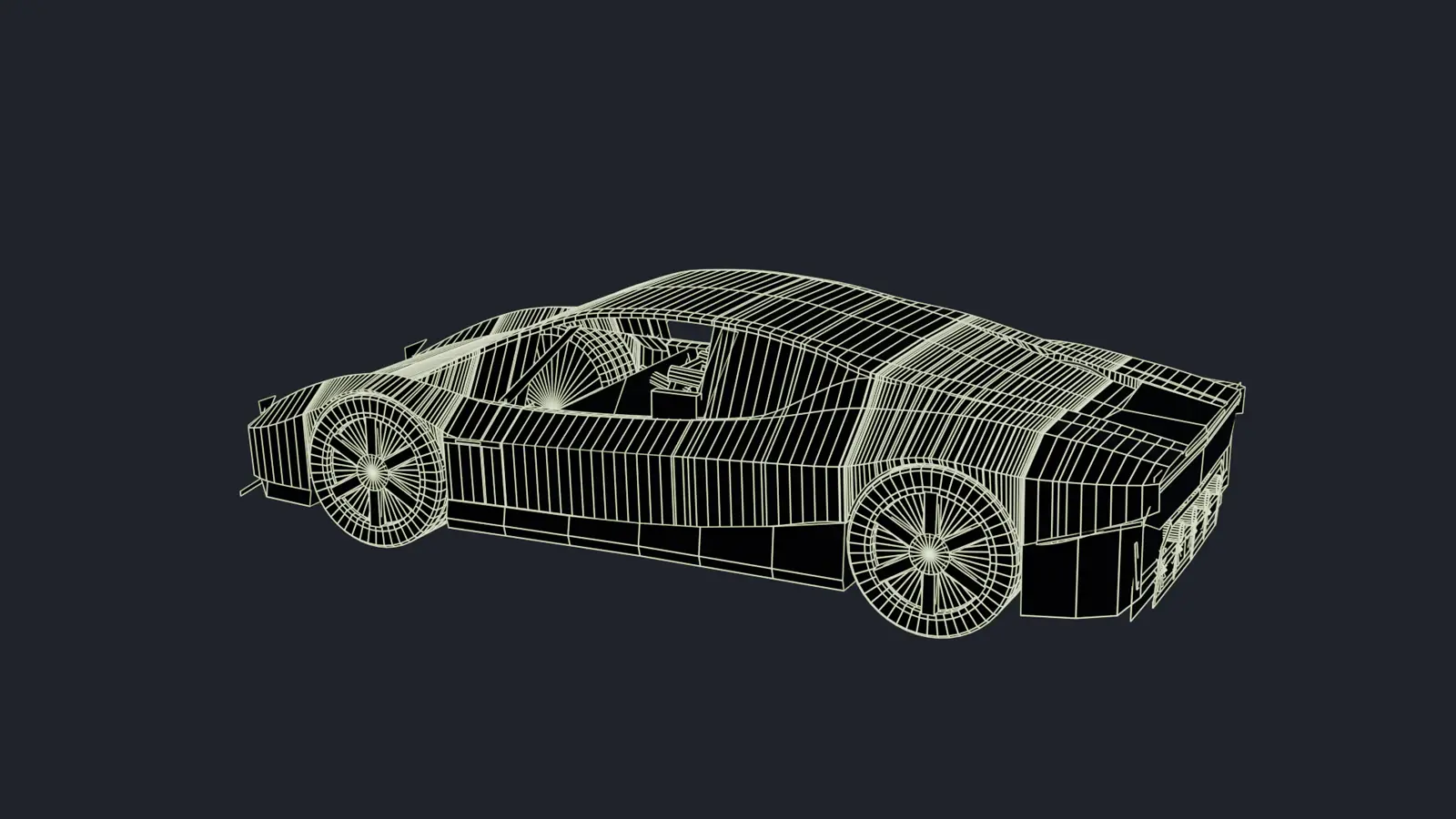 Gemini 4 Argon's Roadster model in Blender, wireframe view showing the 7,420 polygon mesh